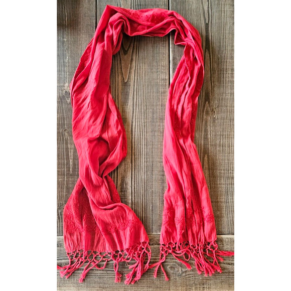 Madewell Accessories - Madewell 1937 Womens Pashmina Scarf One Size Red Fringe Embroidered Shawl